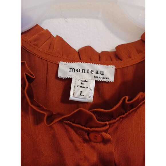 Monteau LA Babydoll Satin Top L Fire Brown Tiered Coquette Romantic Ruffled Y2k - Picture 3 of 8
